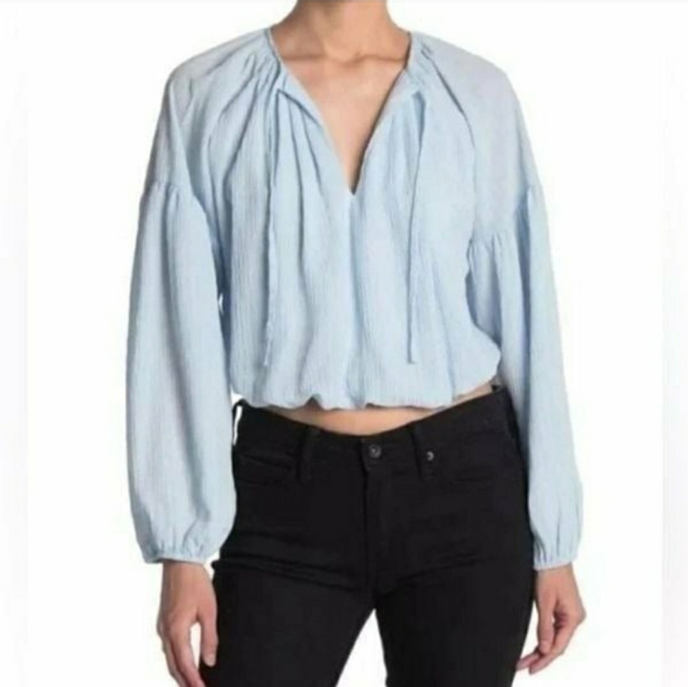 WAYF Blouson Sleeve Bubble Hem Blouse - Size Medium.